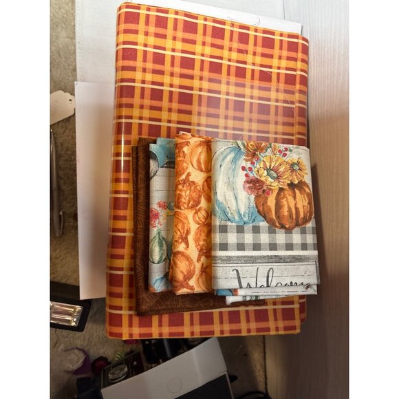 Quilting Fabric Bundle 4 Fat Quarters Truck Pumpkin 3 Yds Plaid Orange Autumn - Picture 6 of 6